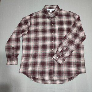 Old Navy button down shirt women's size M maroon white grey The Boyfriend Shirt